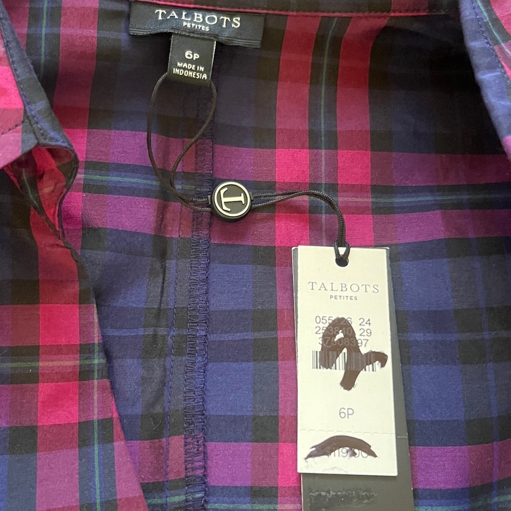 Talbots Pink and Blue Plaid Silk Shirt NEW with tags Size 6P - Picture 5 of 6
